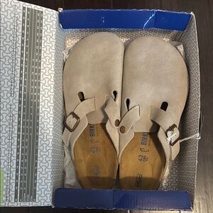 Birkenstock Taupe Suede Clogs